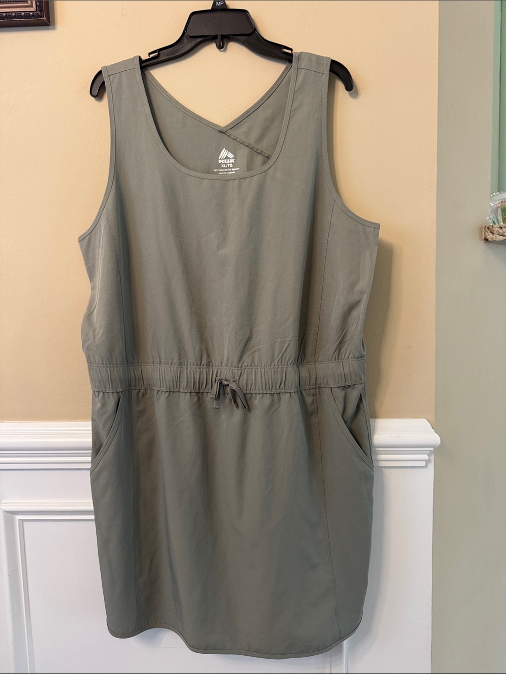 RBX Olive Green Sleeveless Midi Dress with Drawstring Waist